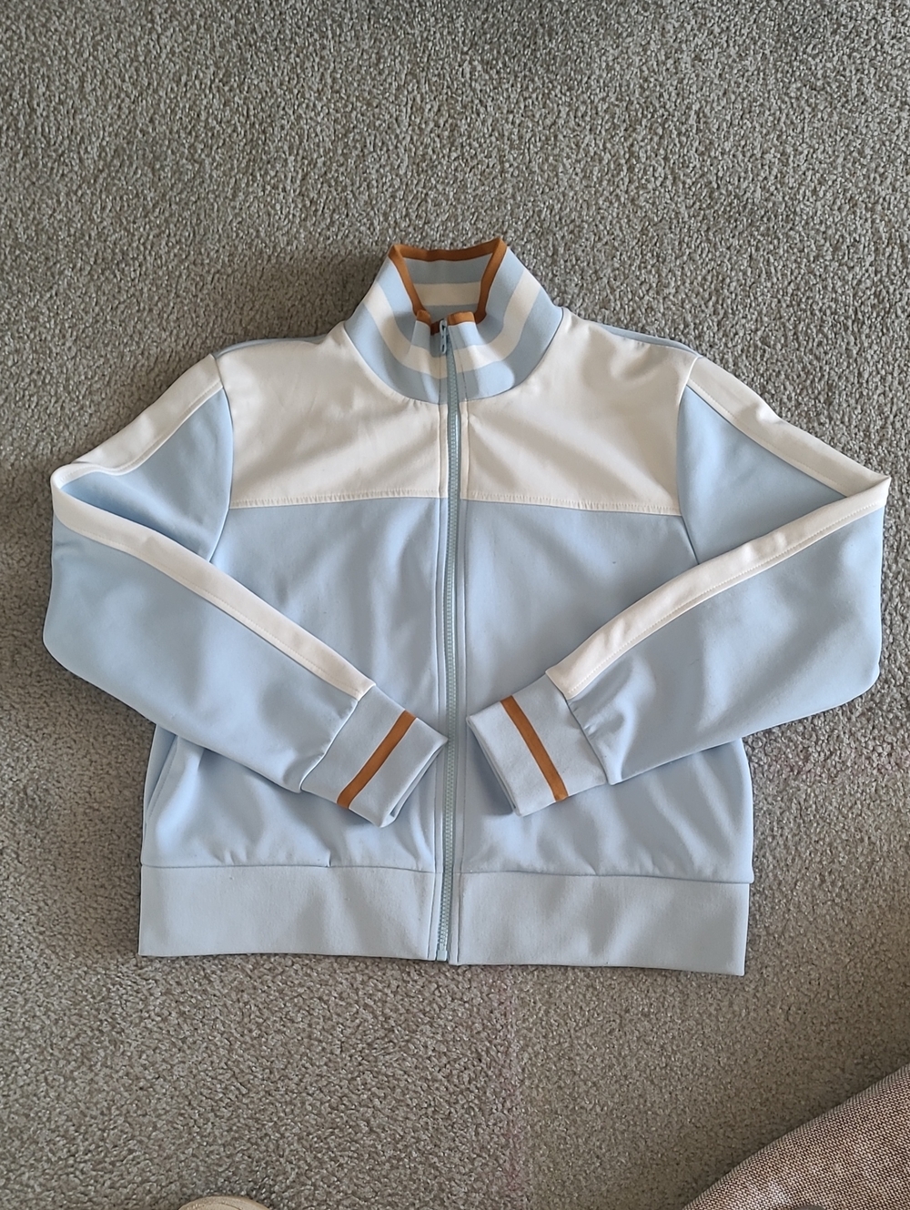 Light Blue, White & Tan Striped Track Jacket
